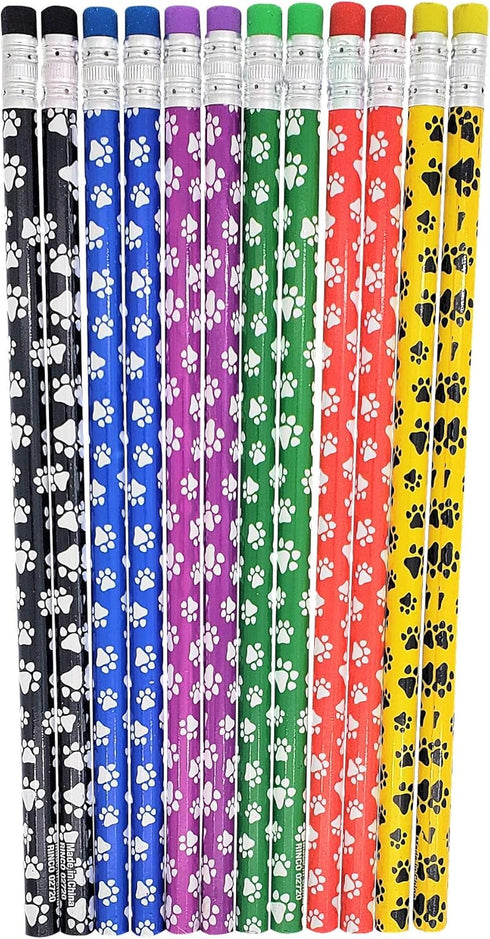 Paw Print on Colorful #2 LEAD Pencils (48 Pack) Wooden with Colorful Eraser on Top (48 Pack) Bulk...