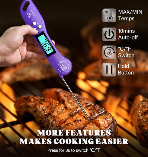 DOQAUS Digital Meat Thermometer, Instant Read Food Thermometer for Cooking, Kitchen Probe with Backlit & Reversible Display, Cooking Temperature P...