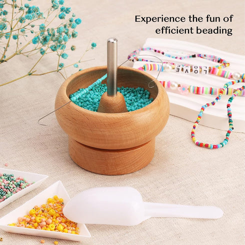 Tilhumt Bead Spinner for Jewelry Making, Effortless Rotating Wooden Bracelet Spinner with 50 Letter Beads, 3000 Seed Beads, 2 Big Eye Beading Need...
