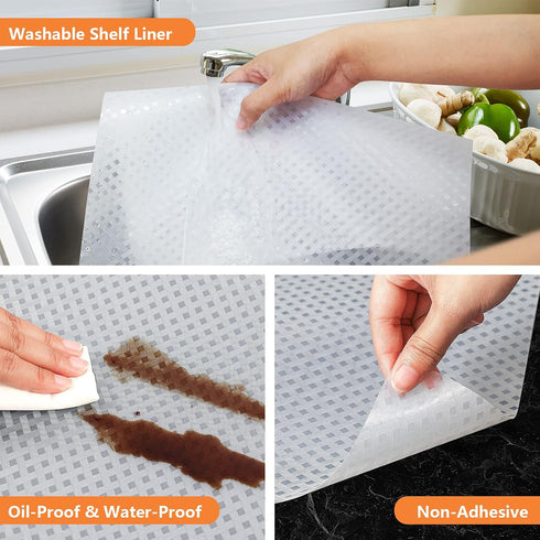 Shelf Liners for Kitchen Cabinets, Waterproof Kitchen Cupboard Liner, Refrigerator Liners and Durable Plastic Drawer Mats EVA Non Adhesive Shelves...