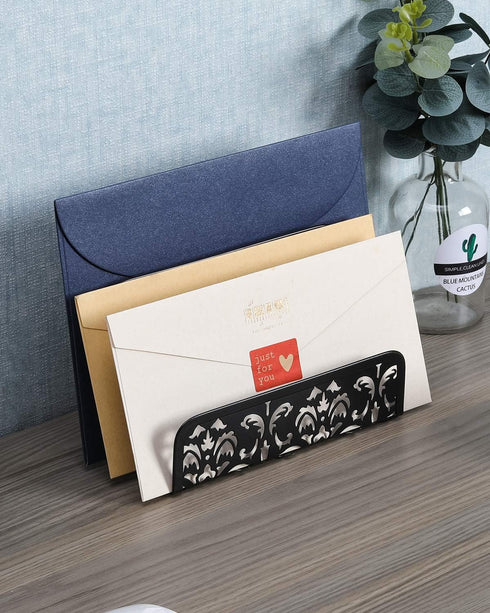 EasyPAG Desk Mail Organizer 2 Pack Office Small Letter Sorter Desktop File Organizer with 3 Vertical Upright Compartments, Black...