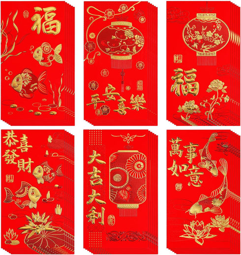 36pcs Chinese Red Envelopes, 2024 Year of Dragon Red Packets Hong Bao Lucky Money Envelopes for Chinese Lunar New Year Spring Festival Wedding Bir...