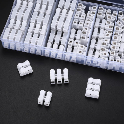65 Pcs Spring Wire Connectors, Spring Clamp Terminal Cable Clamp Connector, CH-2 Electrical Cable Connectors Block, 2 Pin Push-in Quick Terminal W...
