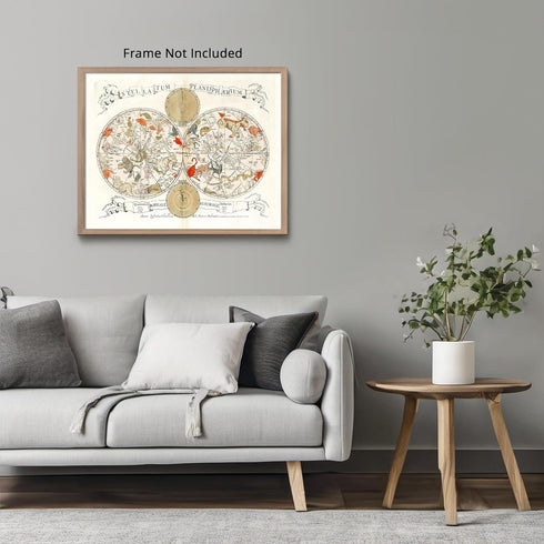 Posterizer 1 pcs-1675 double hemisphere celestial chart by Louis Vlasbloem-Astrology & Zodiac Art-décor for living room, bedroom- UNFRAMED Wall Ar...