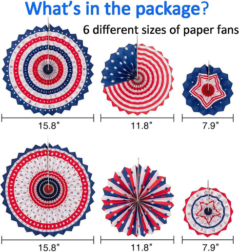 29PCS 4th/Fourth of July Patriotic Decorations Set - Red White Blue Paper Fans,USA Flag Pennant,Star Streamer,Pom Poms,Hanging Swirls Party Decor ...