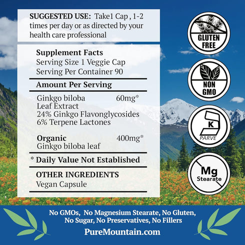 Ginkgo Biloba Capsules – Kosher Vegan Caps with 400mg Ginkgo Biloba Leaf and Ginko Extract Supplement...