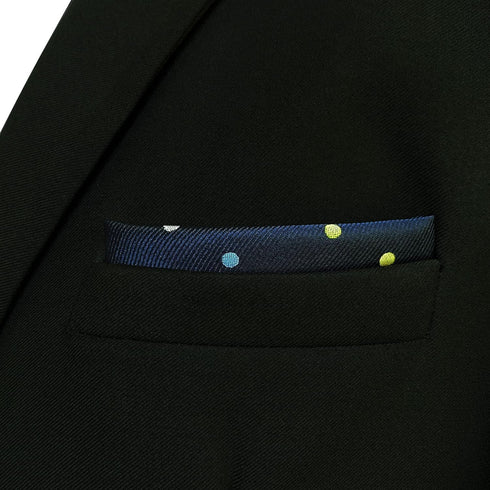 S&W SHLAX&WING Ties for Men Dark Blue with Yellow White Green Matching Pocket Square Only...