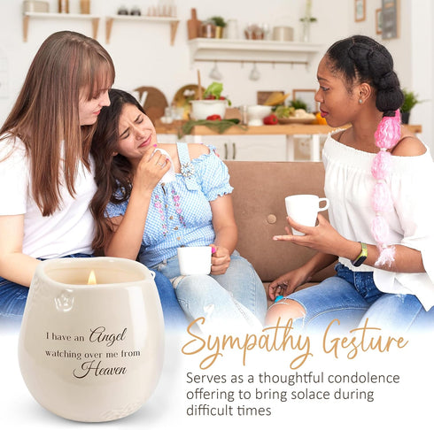 Pavilion Light Your Way Memorial Ceramic Vessel - 100% Soy Wax Candle with "I Have an Angel Watching Over Me From Heaven" Text, Decorative Soy Fil...
