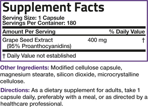 Bronson Grape Seed Extract 400 mg - Antioxidant & Immune Support - Standardized Extract with 95% Proanthocyanidins- Non GMO, 180 Vegetarian Capsul...