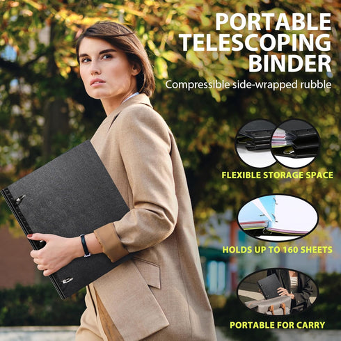WOT I Telescoping 3 Ring Binder, Flexible Binder with Expandable Spine, Flat Thin Binder for School Office Home Use, Holds 160 Sheets 8.5x11 inch ...