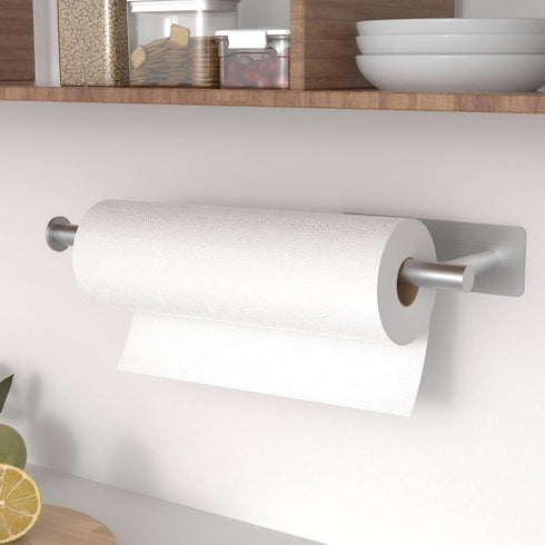 Paper Towel Holder Under Cabinet - Silver Paper Towel Holder Wall Mount, Stainless Steel, Self-Adhesive or Drilling, for Kitchen, Bathroom, RV...