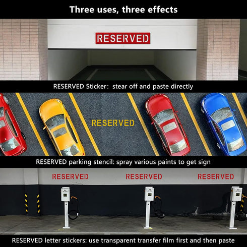 2 Pieces 4" Reserved Stencil with Self-Adhesive,Reserved Parking Spray Painting Letter Sticker Stencil,6" x 29" Reserved Sign Pavement Stencil for...