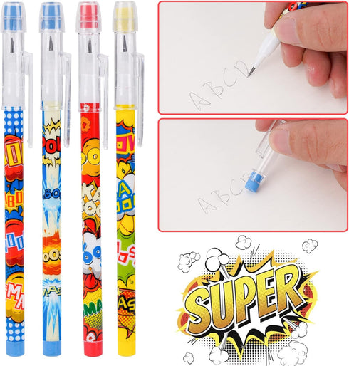Kolewo4ever 48 Pcs Hero Pencils Translucent Pencil Multipoint Non- Sharpening Stackable Pencils Pop Up Plastic Pencils Pow! Snap! Wham! Bang! Penc...