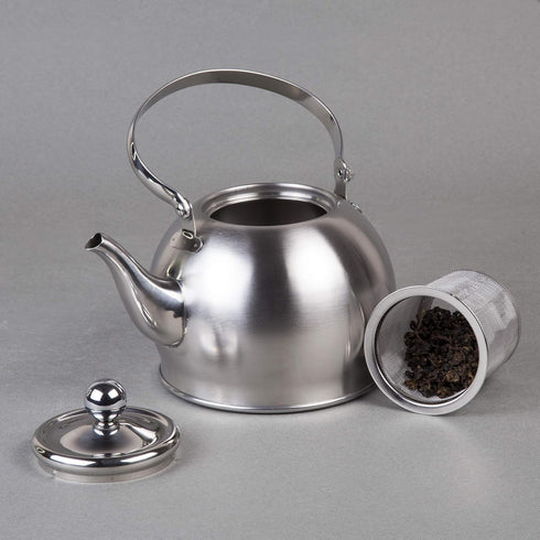 Creative Home Royal Tea 1.0 Quart Stainless Steel Stovetop Tea Kettle with Removable Infuser Basket Folding Handle Capsulated Bottom for Even Heat...