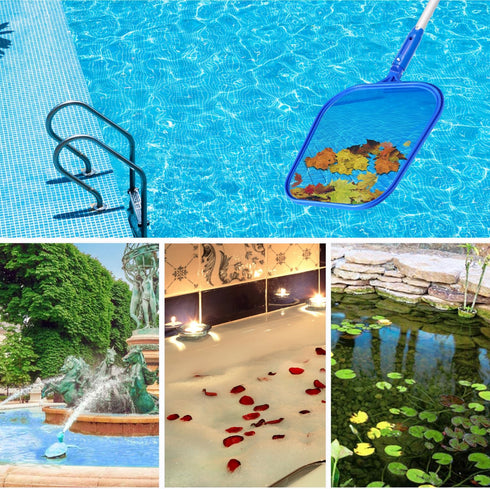 Pool Skimmer Net with Telescopic Pole, Heavy Duty Scoop Leaf Rake Swimming Pool Cleaning Accessory Fine Mesh Net Adjustable Aluminum Pole for Hot ...
