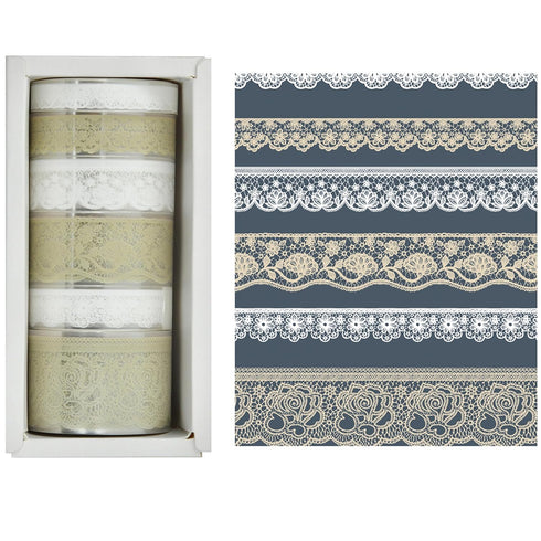 6 Rolls Lace Patterns PET Tapes Floral Arts Decorative Tape Set Adhesive Transparent Masking Tapes for DIY Craft, Kids, Scrapbook, DIY, Gift Wrapp...