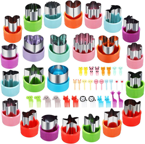 Vegetable Cutter Shapes Set, 24pcs, Mini Cookie Cutters Set Fruit Cookie Pastry Stamps Mold with 30pcs Food Picks and Forks -for Kids Baking and F...