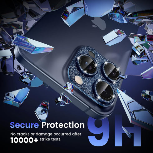 Tensea for iPhone 15 Pro/iPhone 15 Pro Max Camera Lens Protector, Bling Tempered Glass Cover Camera Screen Protector with Metal Ring Protector, Ca...