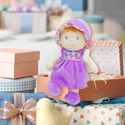 June Garden 12" Soft Dolly Laura - Stuffed Soft Baby Doll Gift for 1 2 3 Year Old Girls - Purple Dress...
