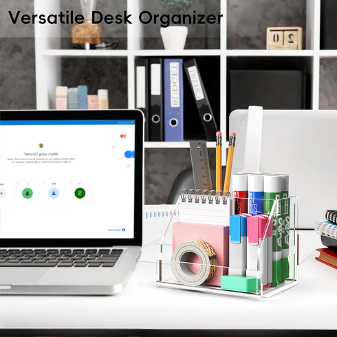 Pen Holder, Clear Pen And Pencil Holder for Desk, Acrylic Desk Organizer with 3 Compartments for Desk Accessories, Pencil Organizer for Home, Offi...