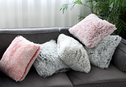 Uhomy 2 Packs Fluffy Accent Pillows Cover 20"x20", Soft Burgundy Ombre Faux Fur Throw Pillow Case, Modern Luxury Decorative Square Cushion Cover f...