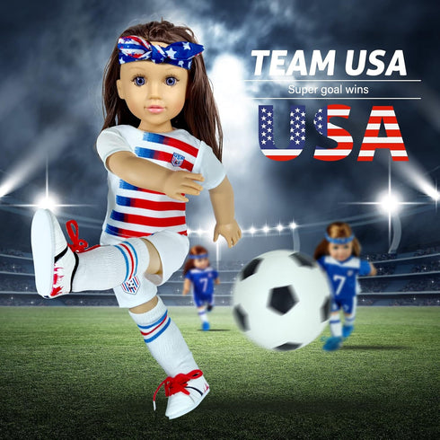 18-Inch-Doll-Clothes and Accessories - WONDOLL World Cup Team USA 18'' Soccer Uniform Outfits includes Headband,Shirt,Shorts, Socks,Shoes and Foot...