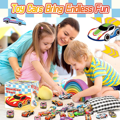 Toy Cars for Kids, 24Pcs Race Cars Pull Back Cars Playsets with Storage Bags,Party Favors Kids Prizes Fillers Bulk Gifts for Boys and Girls Car Ga...