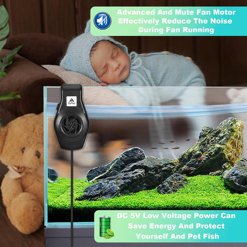 Mini Aquarium Chiller Small Fish Tank Fan Aquarium Cooling Fan 2-Level Speed Adjustable Aquarium Fan Quiet Aquarium Cooler with Wide Angle Wind Su...