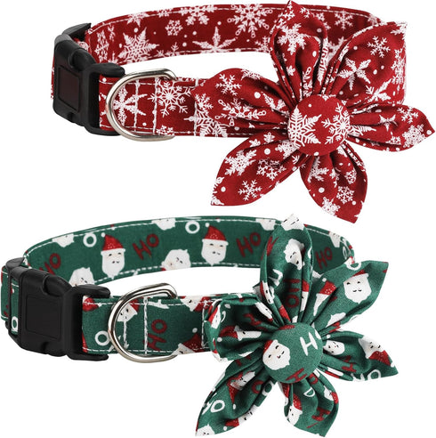 Christmas Dog Collar with Flower, Christmas Pet Collars Snowflake Dog Collar Stylish Adjustable Red Green Christmas Collars for Dogs(S)...
