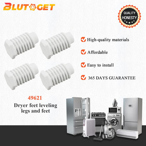 49621 PS1609293 Dryer Leveling Leg feet by Blutoget - Replaces W10823505 AP4295805 PS1609293 EAP1609293 (Pack of 4) - Compatible for Whirlpool Dryer Legs Gew9200lw1 Aed4475tq0 Gew9250pw1 Ced126sxq1