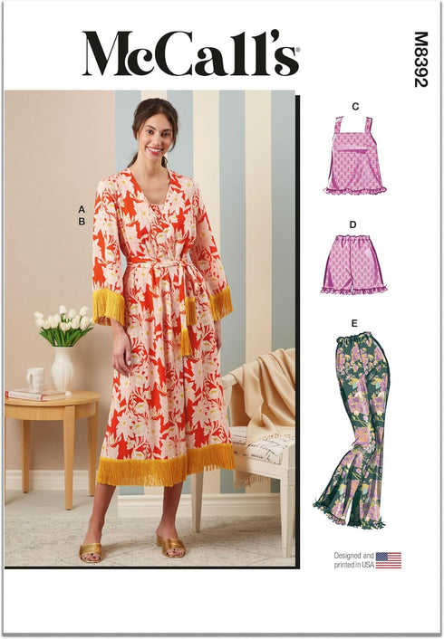 McCall's Easy-to-sew Misses' Sleepwear Robe, Dress, Top, Shorts, and Pants Sewing Pattern Packet, Design Code M8392, Sizes 18-20-22-24-26...