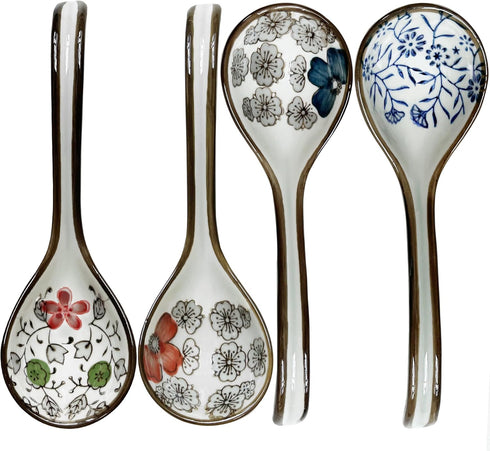 Asian Soup Spoon Ceramic Soup Spoon Long Handle, Japanese Soup Spoon for Pho, Wonton, Noodles, Dumplings, Chinese Ceramic Spoons Ramen Spoon, Set ...