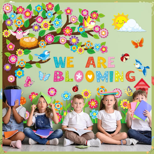 161 Pcs Spring Bulletin Board Decorations Spring Classroom Tree Bulletin Board Spring Tree Bulletin Cutouts Spring Flowers Butterfly Leaf Bird Cut...