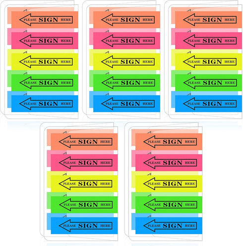 1000 PCS/10 Pack Sign Here Tabs, Please Sign Here Stickers Sign Here Message Flags 5 Colors with Arrow Flags Sticky Notes Easy to Post for Office ...