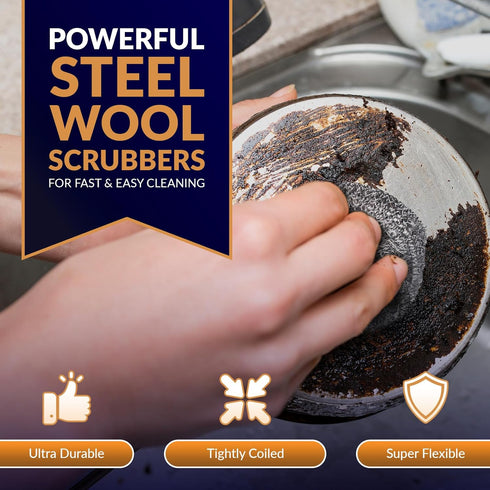 PAMI Heavy-Duty Stainless Steel Scrubbing Pads - Steel Wool Dish Scrubbers for Dirt, Grease & Grime- Metal Scrubber Sponges for Kitchen & Bathroom...