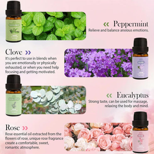8 Pack Organic Aromatherapy Essential Oil Set, Pure Essential Oil Kit for Diffusers for Home, Peppermint, Lavender, Eucalyptus, Tea Tree,Rose, Ros...
