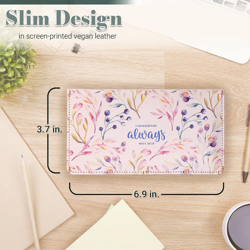 Christian Art Gifts White Floral Faux Leather Checkbook Cover for Women with Scripture - I Am With You Always - Checkbook Cover for Duplicate Chec...