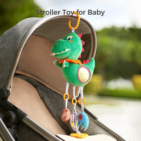 TUMAMA Baby Toys for 3 6 9 12 Months, Dinosaur Hanging Rattle Toys Crinkle Squeaky Sensory Toys with Mirror, Bell, Car Seat Stroller Mobile Toys f...