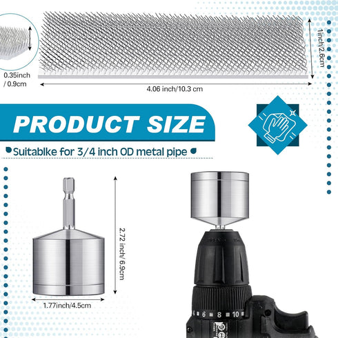 3/4" Metal Copper Pipe Cleaner with 2 Replaceable Brushes Tube Cleaning Brush Tube Cleaning Brush for Power Drill Metal Pipe Cleaning Brush Copper...