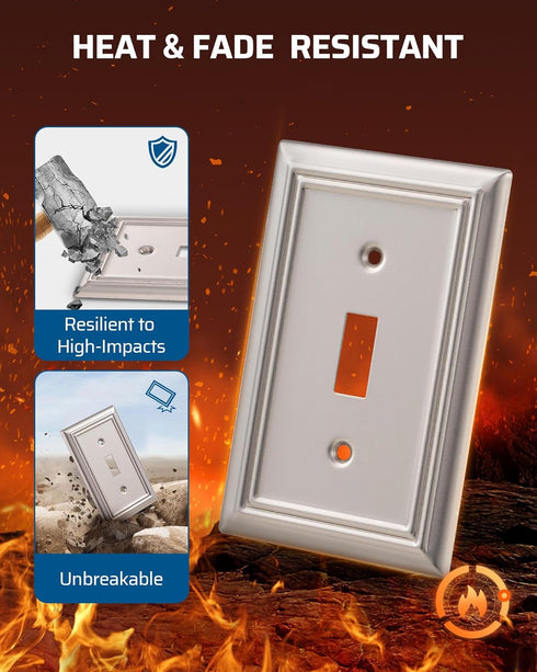 DEWENWILS Single Toggle Wall Plates, Satin Nickel Metal Outlet Covers, 4.92" x 3.14" Switch Plate Cover, Light Switch Cover Plates for Home Decor,...