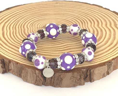 Linpeng Purple Glass Beads Polka Dots Bracelet, One Size...