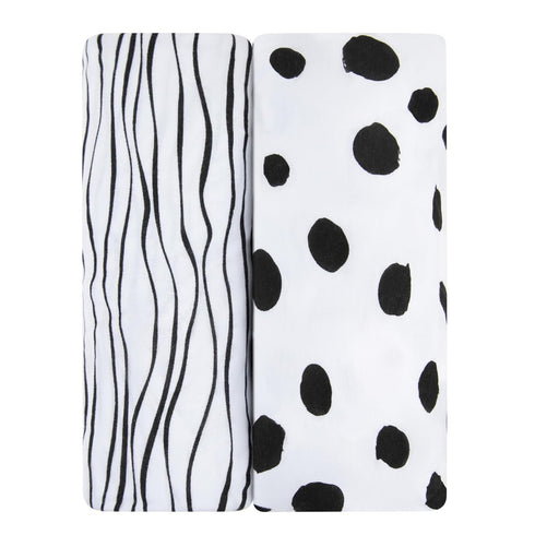 Bassinet Sheet Set 2 Pack 100% Jersey Cotton Black and White Abstract Stripes and Dots by Ely's & Co...