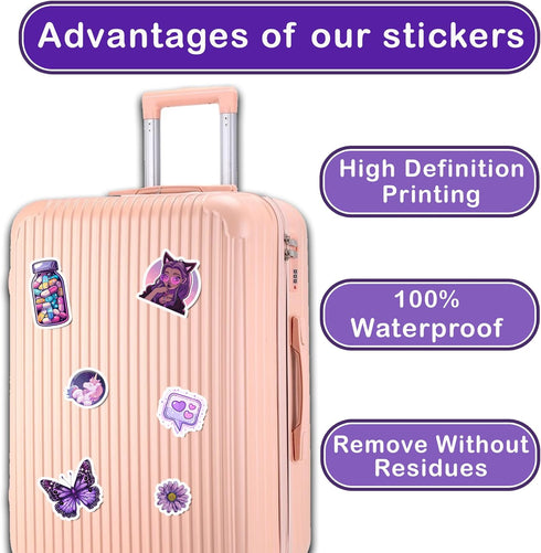 50 Pcs Kawaii Stickers for Kids Teens Girls Decoration Water Bottles Laptop Suitcases Bag Tablets Cute Vsco Aesthetic Vinyl Waterproof Purple Stic...