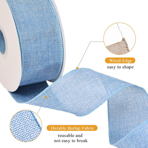 YAMA Burlap Wired Ribbon, Baby Blue, 2-1/2 inch x 20 Yards, for Crafts, Wreath, Bow Making, Gift Wrapping, Christmas and Home Decoration...
