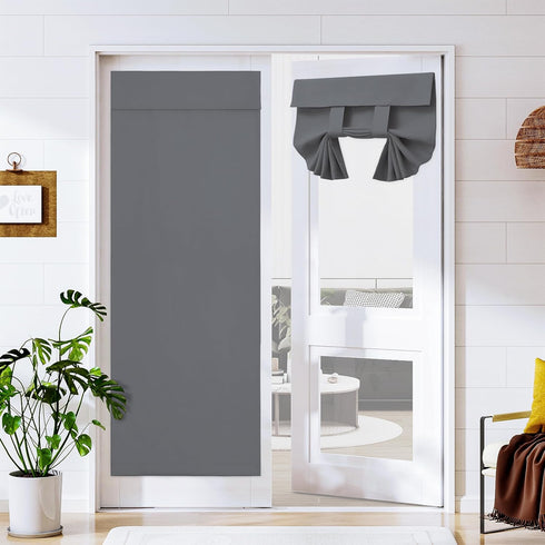 Easy-Going French Door Curtains, Thermal Insulated Privacy Blackout Door Window Tie up Curtains for Entryway Front Door, 1 Panel, 26x68 inch, Gray...