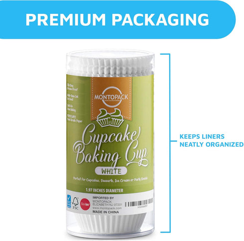 MontoPack White Cupcake Liners | 400 Standard Size Baking Cups | Greaseproof, No Smell Cupcake Wrappers | Muffin Liners for Desserts & Candies | C...