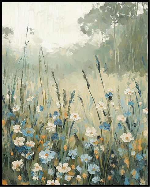 Posterizer 1 pcs-tranquil meadow scene-field of flowers in oil painting style 6-Landscape & Nature Art-Floral & Botanical Art-Decor for Home & Off...