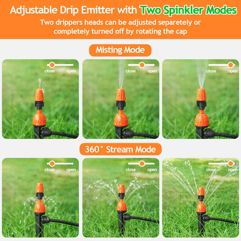 2 in 1 Drip Irrigation Emitters and Atomizing Nozzle for 1/4" Drip Irrigation Tubing, 25 Pcs Adjustable 360 Degree Water Flow Drippers Sprinklers ...