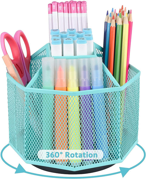 POPRUN Teal Desk Organizer, Desk Supplies and Accessories Organization,Spinning Pen/Pencil Organizer for Desk cute,Rotating Pen/Pencil Holder, for...