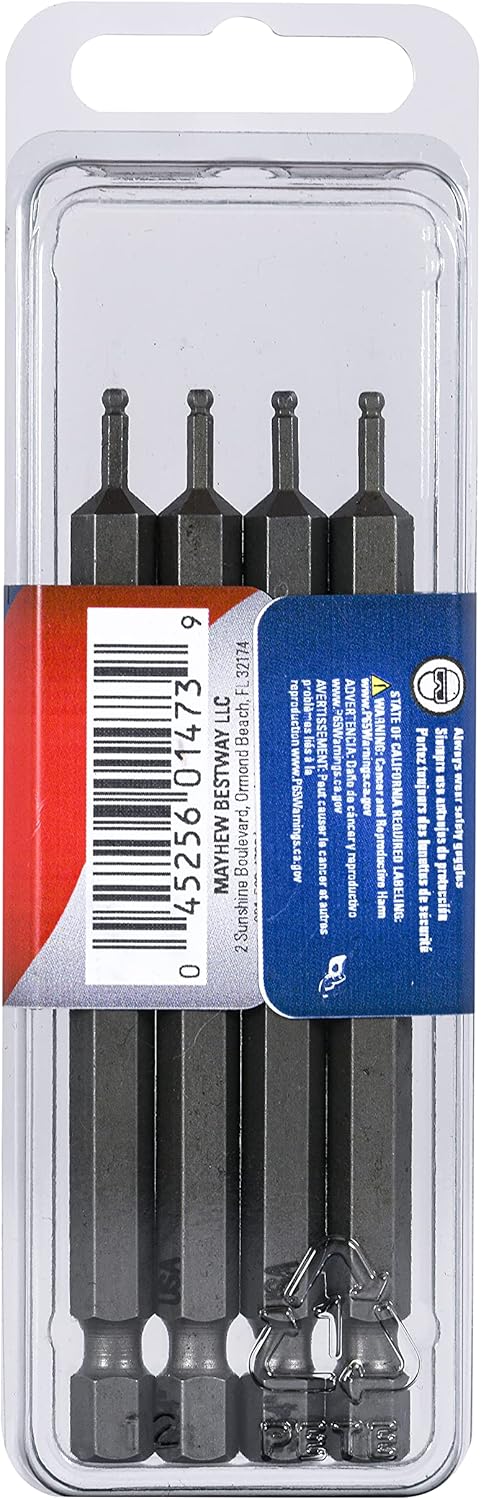 Mayhew Tools 19514-4 USA SAE Ball Hex Power Bit, 5/64 x 3.5", 4-Pack...
